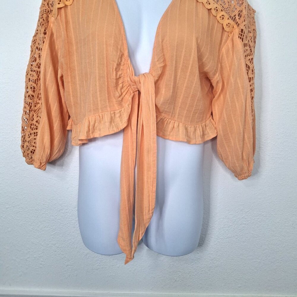 American Eagle Crochet Bolero Top Sz L Relaxed Cover Up Boho Cottagecore - Picture 7 of 16